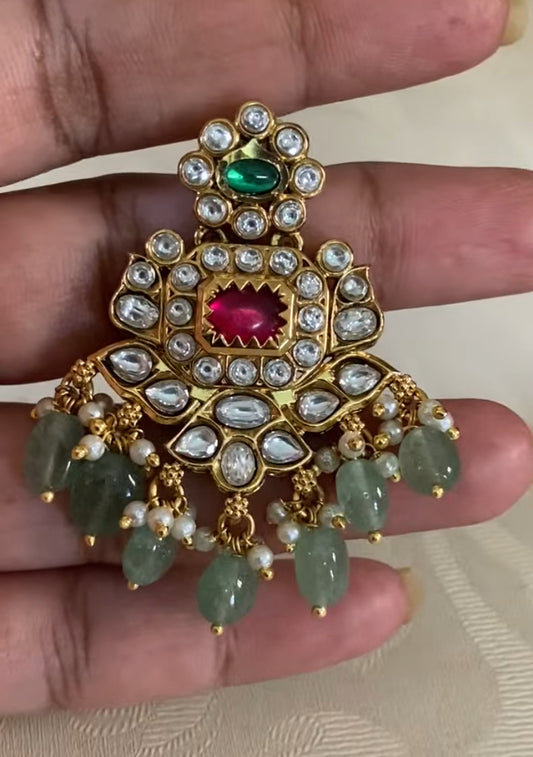 Ruby Green Polki Kundan Necklace Set with Maang Tikka | Traditional Bridal Necklace