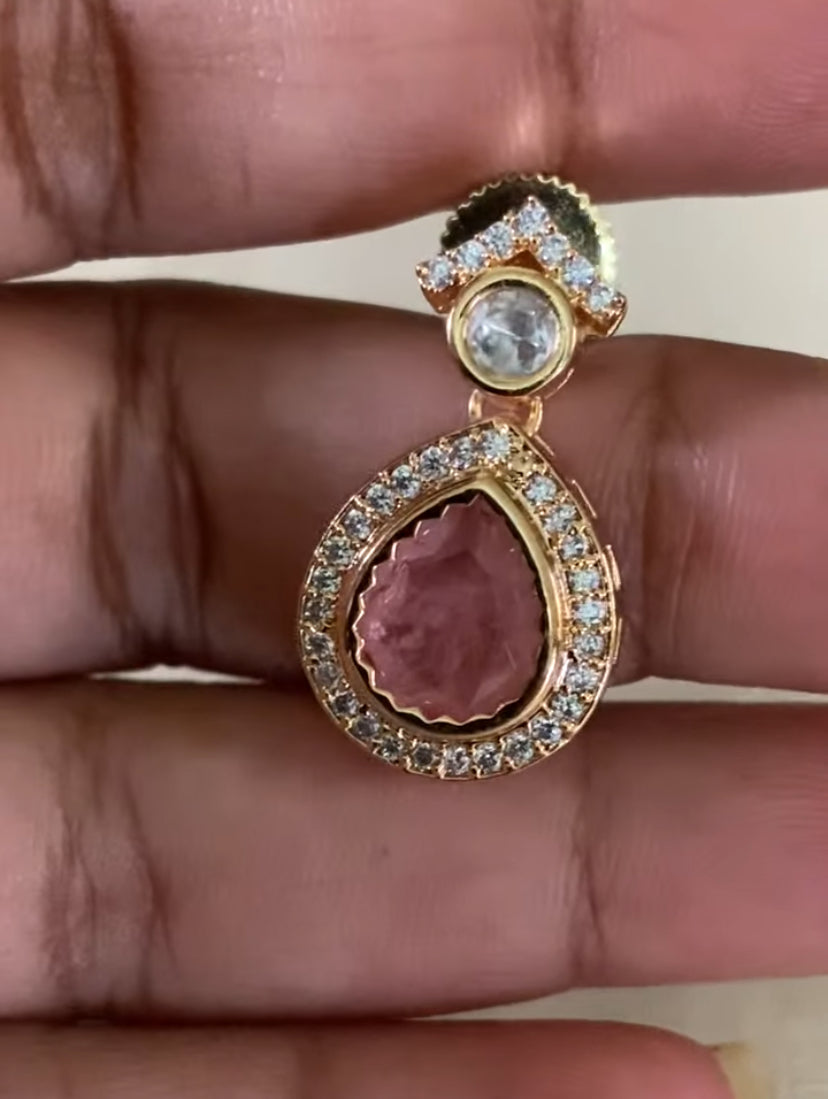 Polki Kundan Pendant  Simple Chain Set | Indian Necklace