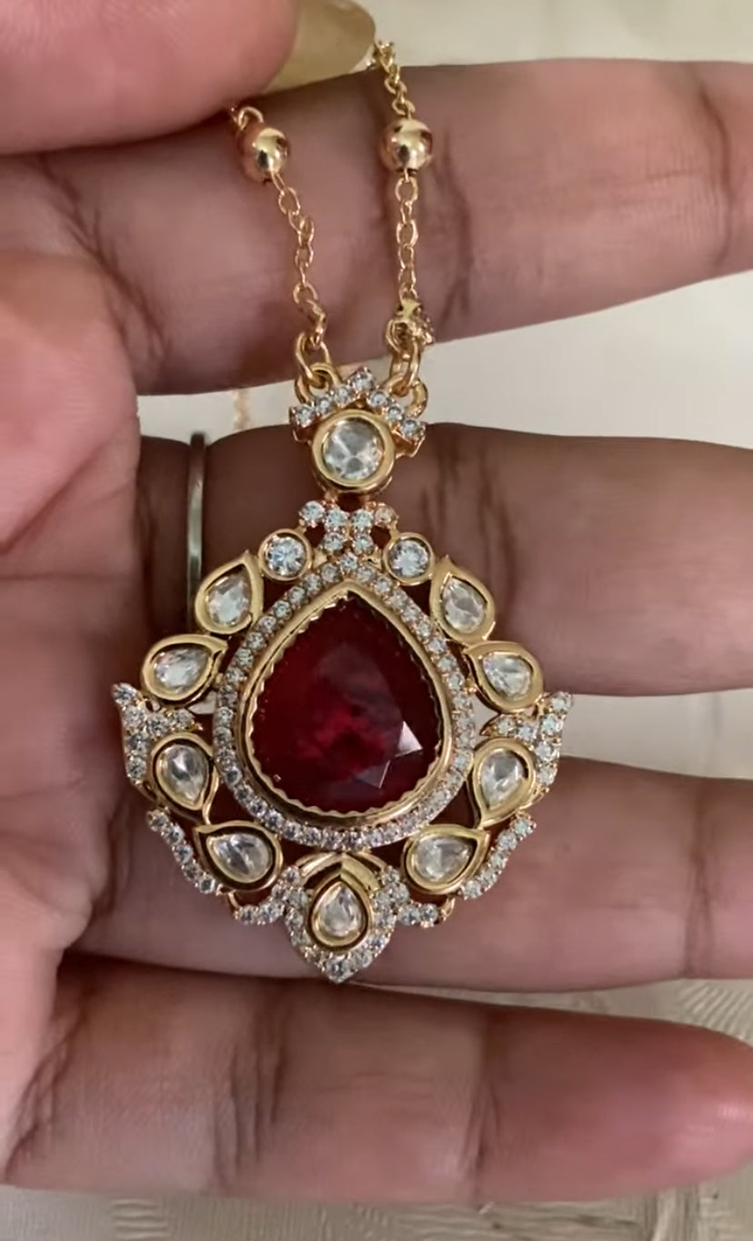 Polki Kundan Pendant  Simple Chain Set | Indian Necklace