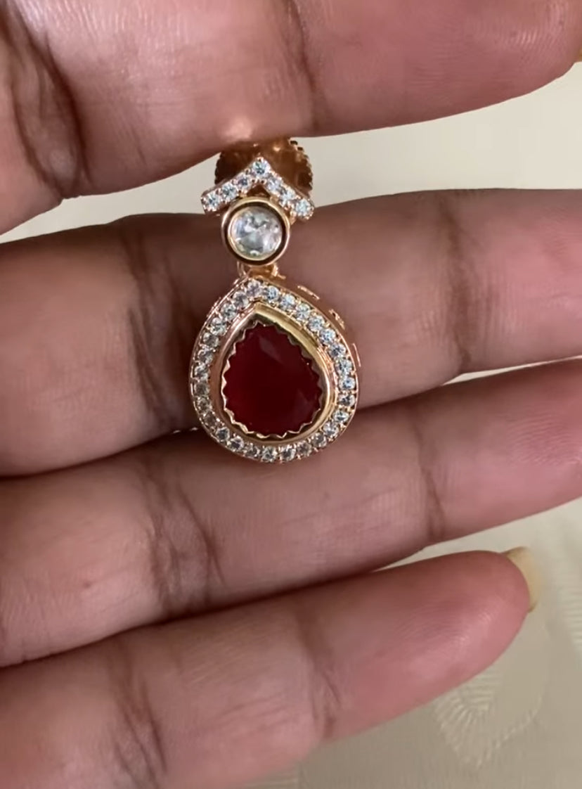 Polki Kundan Pendant  Simple Chain Set | Indian Necklace