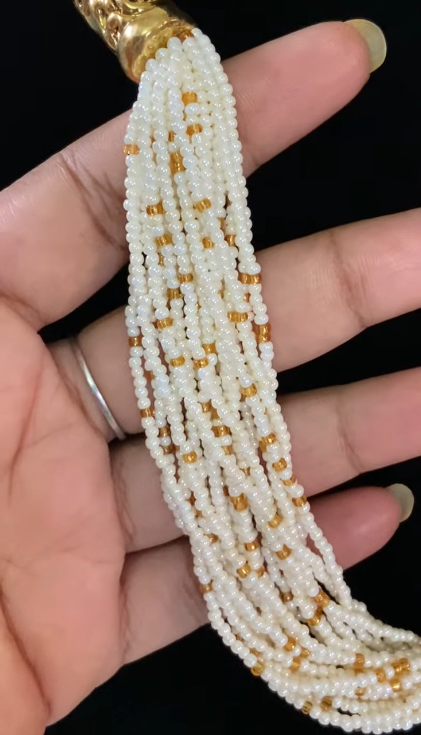 Designer Pearl Necklace | Traditional Pearl Mala with Antique Gold Necklace | Gift Idea