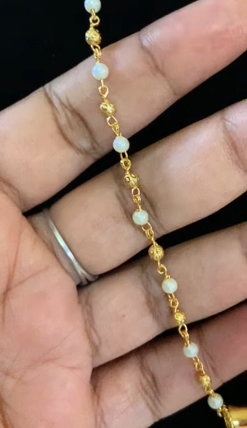 Kundan Pendant Gold & pearl Beads Chain With Earrings | Simple Necklace