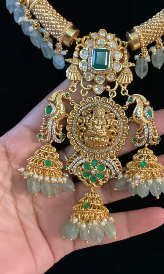 Antique AD Lakshmi Pendant Kante Set | Traditional Necklace