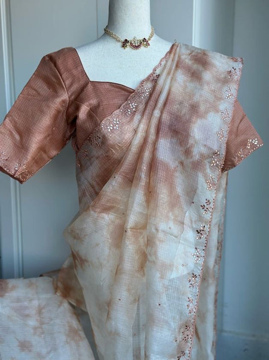 Lightweight Kota Shibori Saree | Mirror Embroidery Saree | Indian Sarees In USA