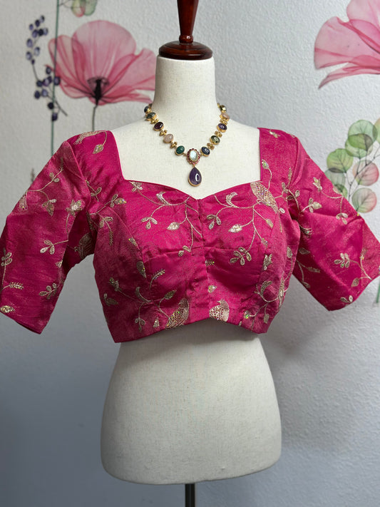 Pink Tissue Embroidery Blouse | Custom Blouse