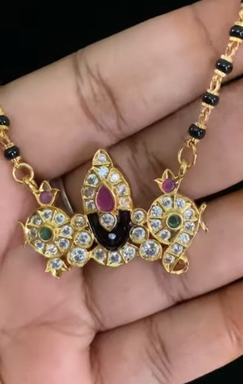 AD Balaji Pendant Mangalsutra | Black Beads Necklace | Traditional Mangalasutra