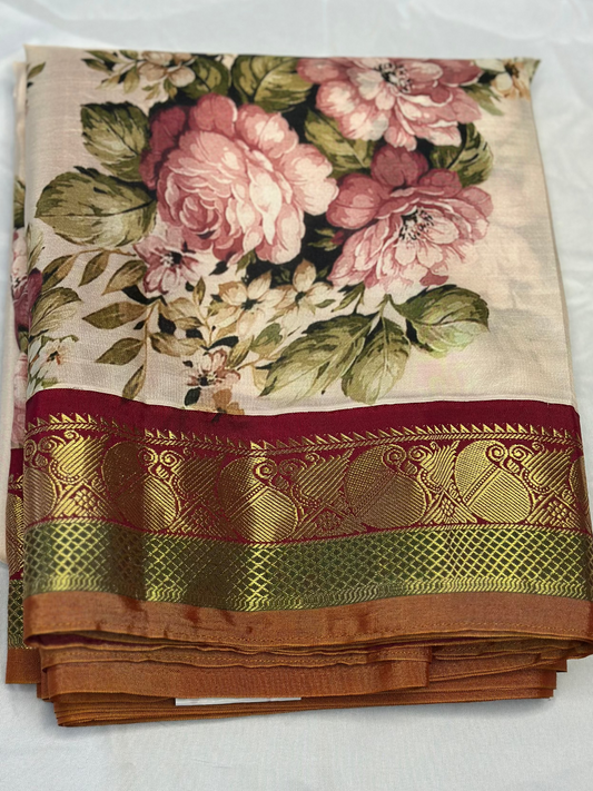 Korvai Pure Kanchi Digital Print Saree | Handloom Saree | South Indian Sarees in USA