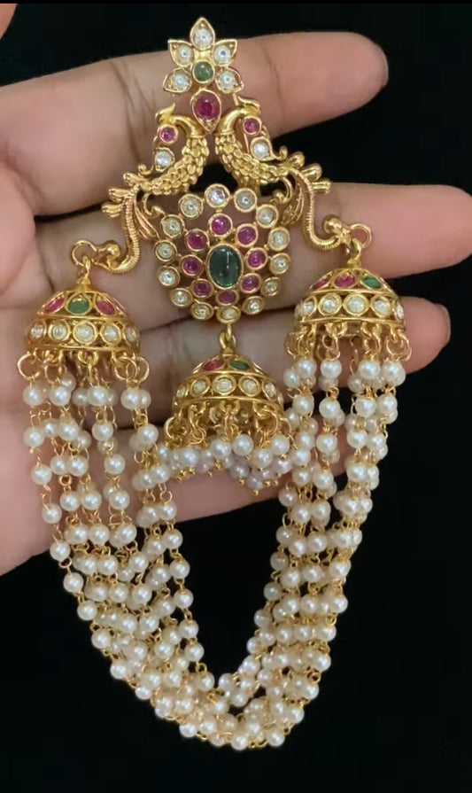 Peacock Pearl Hanging Hair Accessories | Pearl Hair Choti | Traditional Indian Jewelry