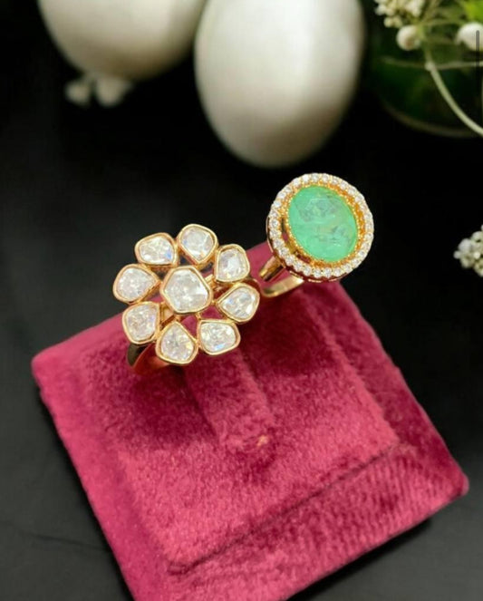 AD Polki Finger Ring | 2 Fingers Ring