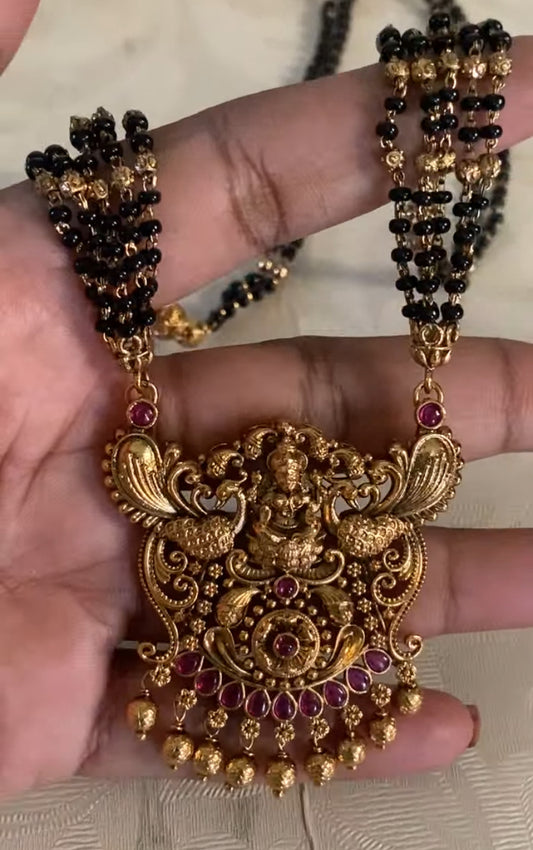 Traditional Lakshmi Pendant Mangalsutra | Indian Black Beads Necklace