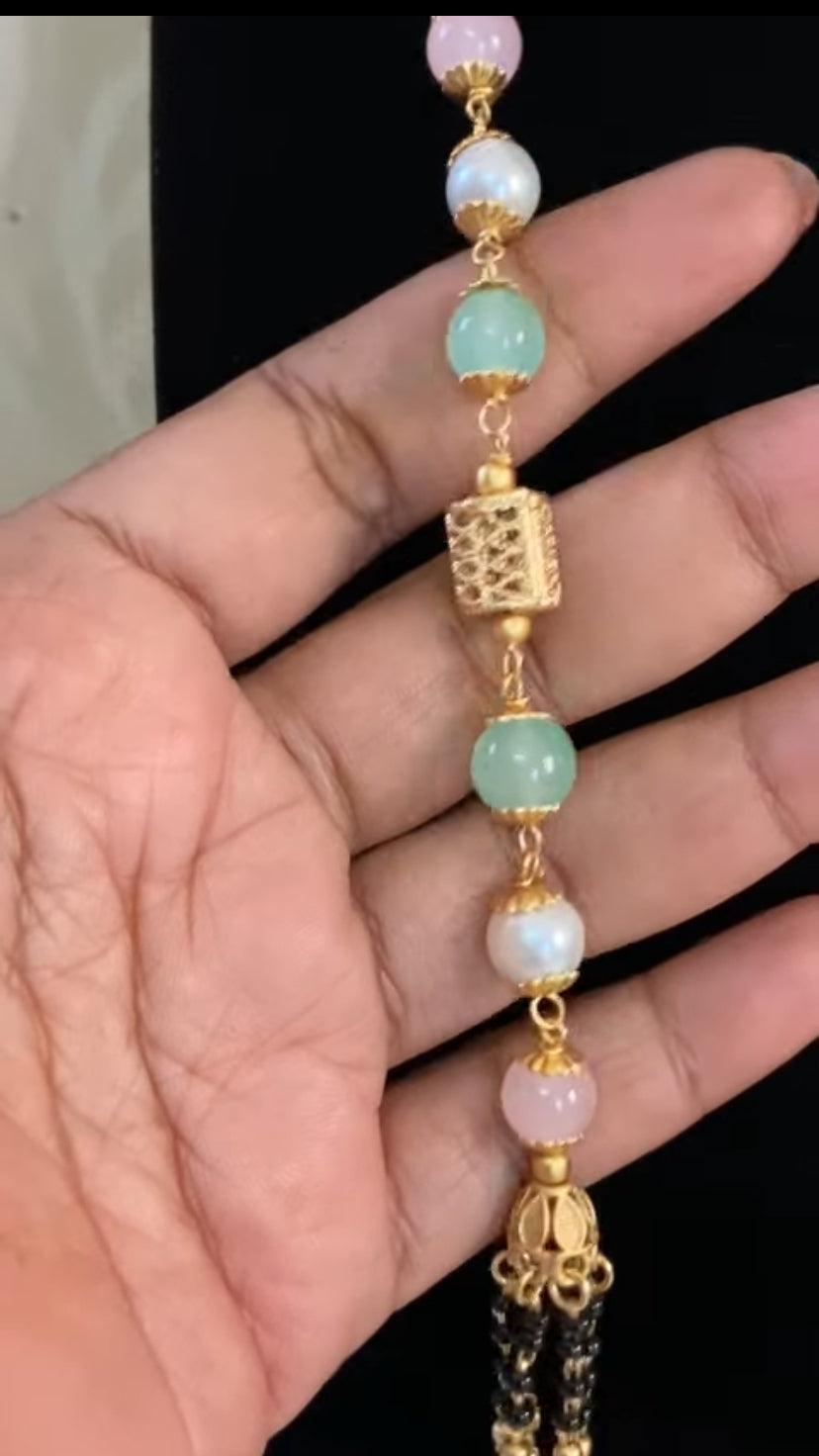 38” Long Traditional Mangalsutra | Indian Black Beads Necklace | Long Mangalsutra