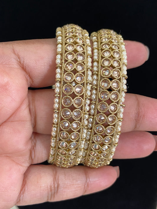 Kundani Pearl Mehndi Plating Bangles | Indian Bangles In USA