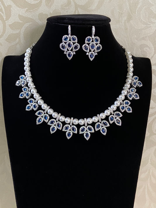 AD Silver Plated Pearl Necklace | Unique Necklace Set | Gift Idea