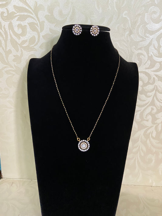 AD Simple Mangalasutra | Black Beads Necklace With Studs