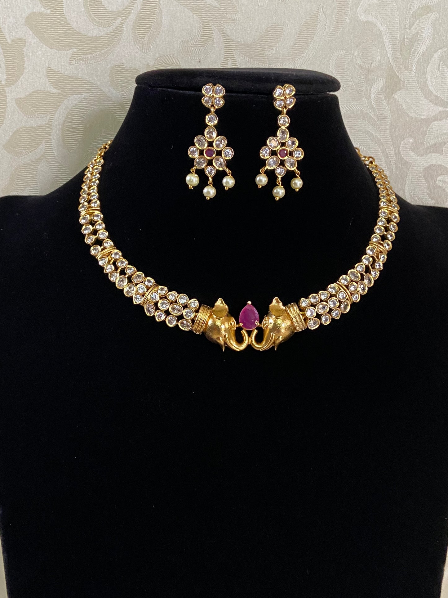 CZ Elephant Motif Necklace Set | Contemporary Necklace
