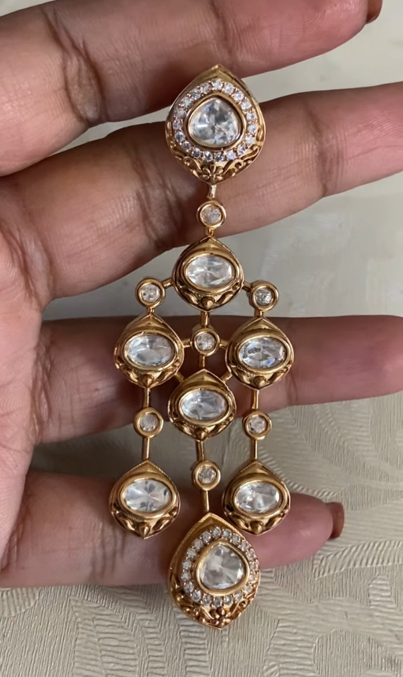 Peacock Feather Drop Moissanite Necklace Set | Party Wear Necklace