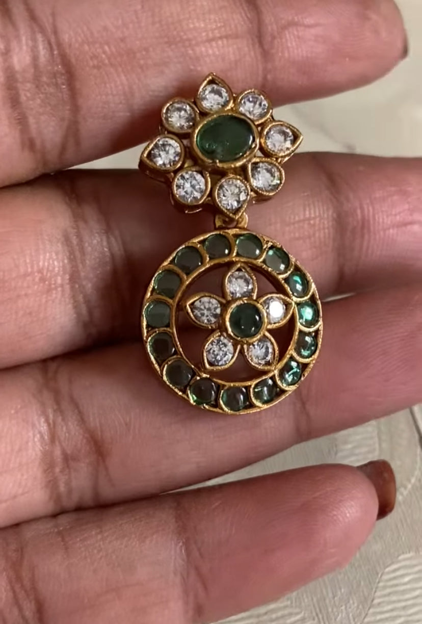 CZ Kemp Antique Necklace With Earrings | Indian Traditional Bottu Necklace