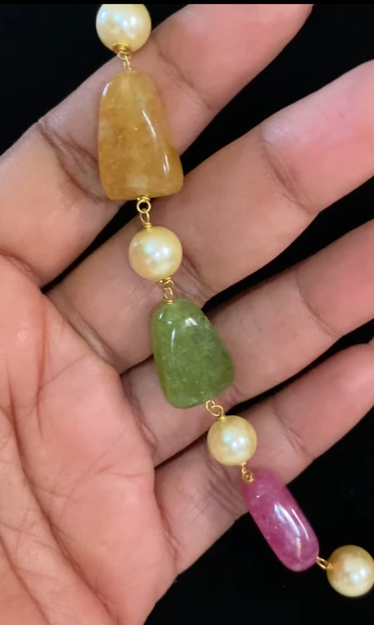 MultiColor stones & Pearls Mala Necklace | Simple Necklace | Indian Jewelry