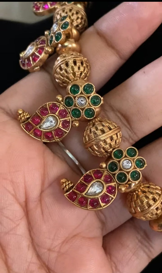 Kemp Mango Pendants Gold Beads Necklace Set | Traditional Indian Jewelry In USA