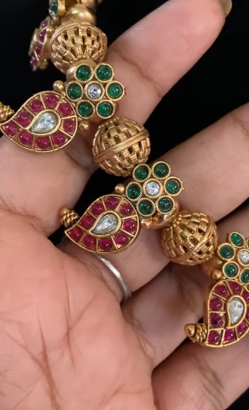 Kemp Mango Pendants Gold Beads Necklace Set | Traditional Indian Jewelry In USA