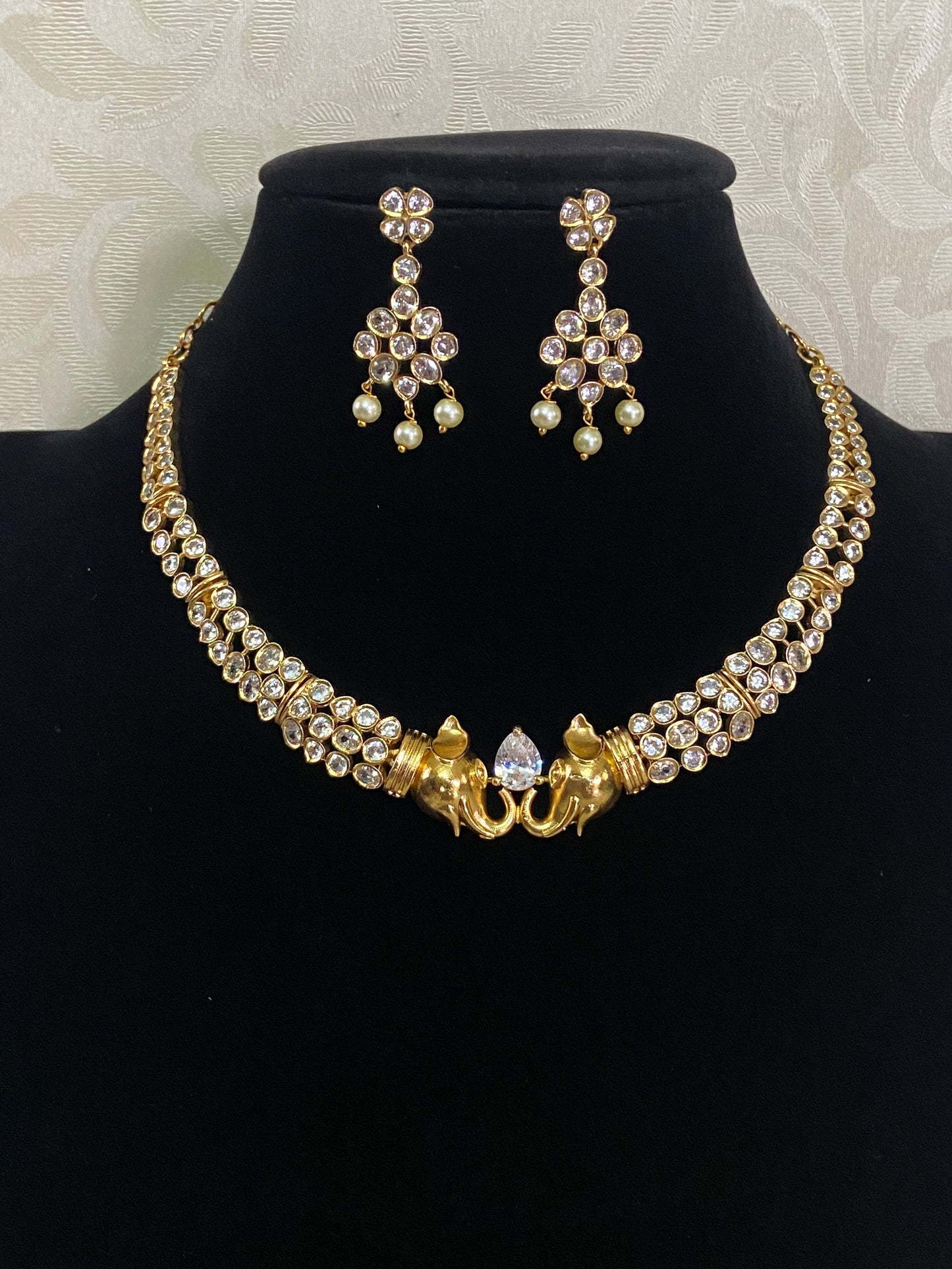CZ Elephant Motif Necklace Set | Contemporary Necklace