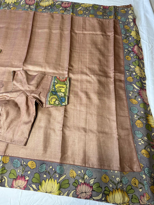 Pure Tussar Kalamkari Printed Attached Border Saree | Partywear Saree | Sarees in USA