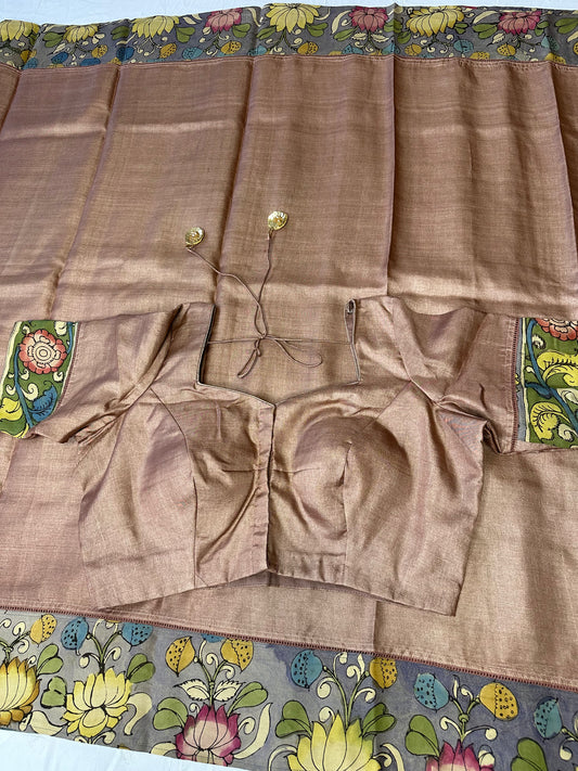 Pure Tussar Kalamkari Printed Attached Border Saree | Partywear Saree | Sarees in USA