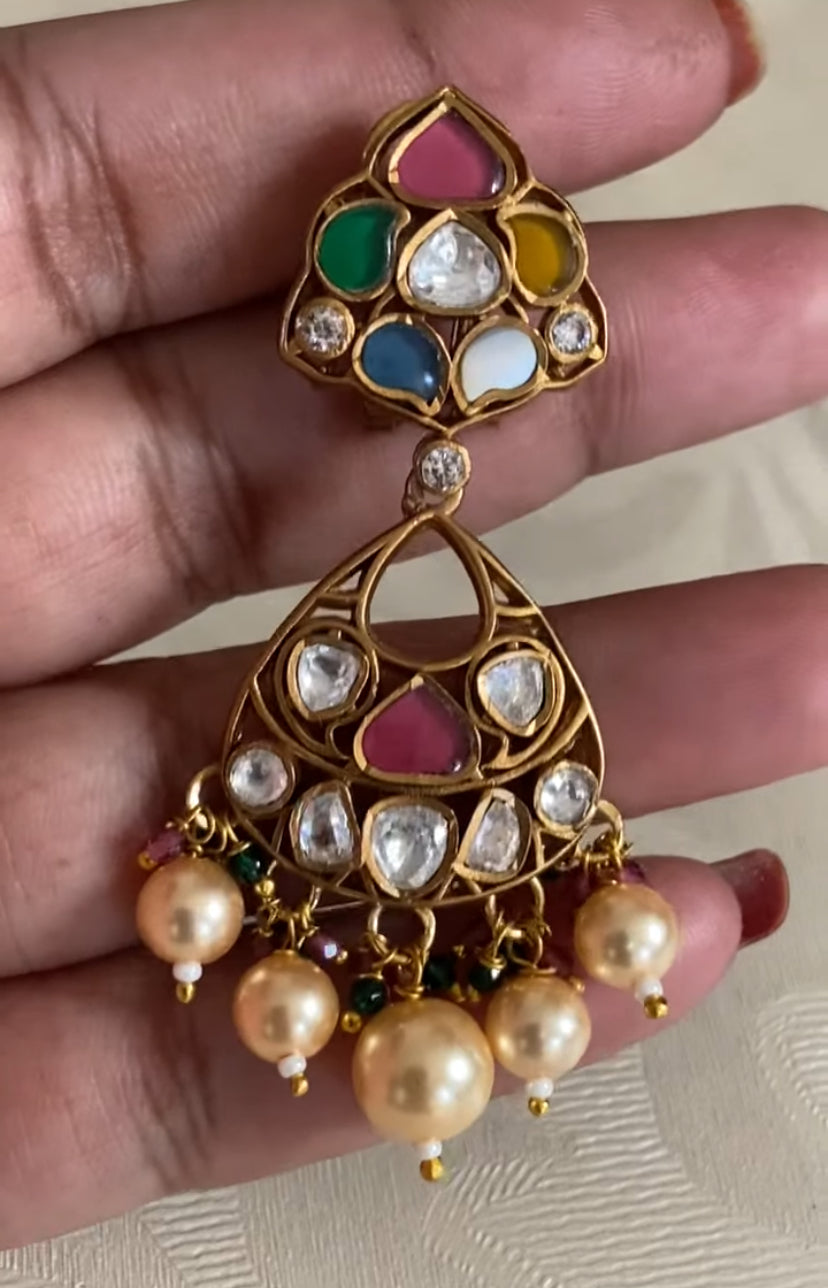 Navaratan Pendant Pearl Choker Set | Indian traditional jewelry