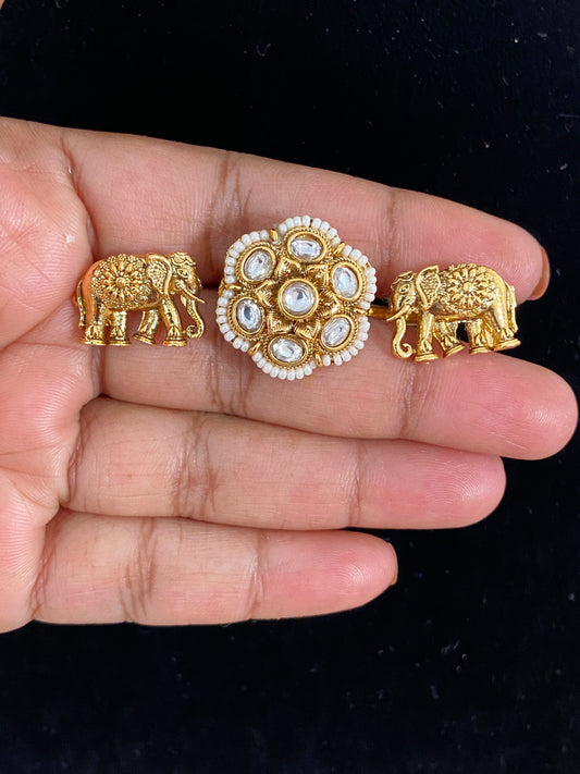 Antique Kundan 2 Finger Ring | 2 Fingers Adjustable Ring