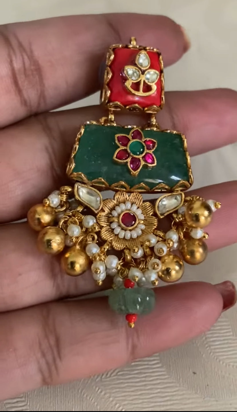 Ahamadabadi Semi Precious Kundan Necklace Set | Handmade Indian Jewellery