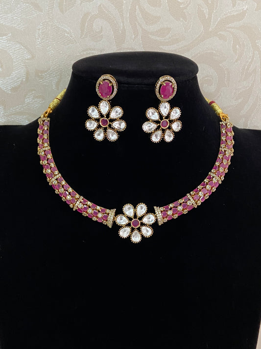 Floral CZ Choker Necklace Set | Indian Jewelry in USA