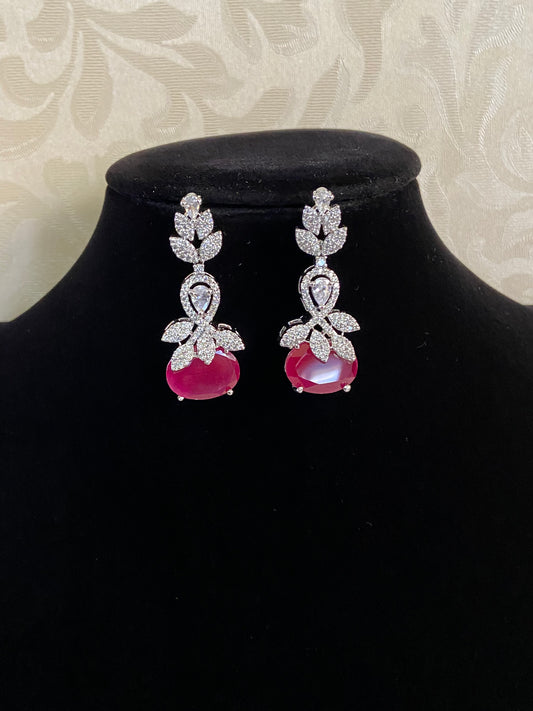 Rhodium Ruby Earring |  Indian jewelry in USA