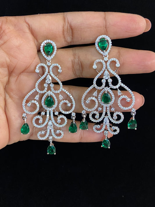 Rhodium Chandelier Earrings  | Indian jewelry in USA