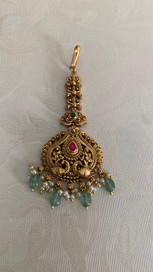 Antique Peacock Maang Tikka | Traditional Temple Maang Tikka