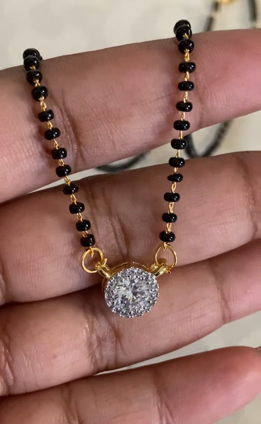 AD Simpel Mangalasutra With Studs | Black Beads Necklace