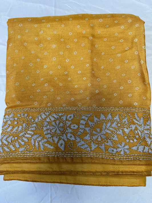 Pure Tussar Hand Work Saree | Indian Sarees In USA | Mustard Color saree