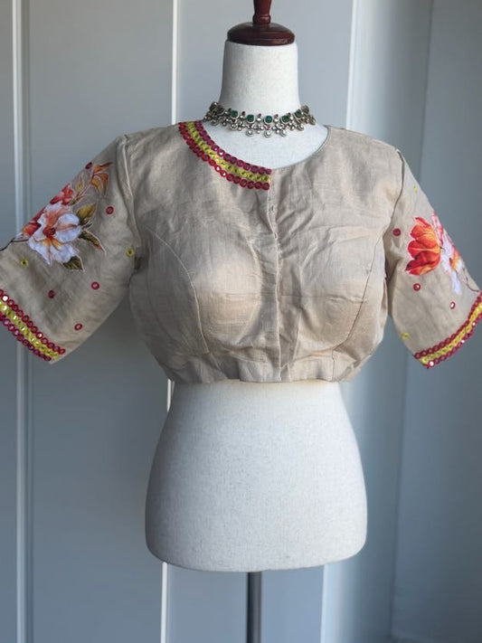 Chanderi Silk Mirror Work Embroidery Blouse | Saree Blouse In USA