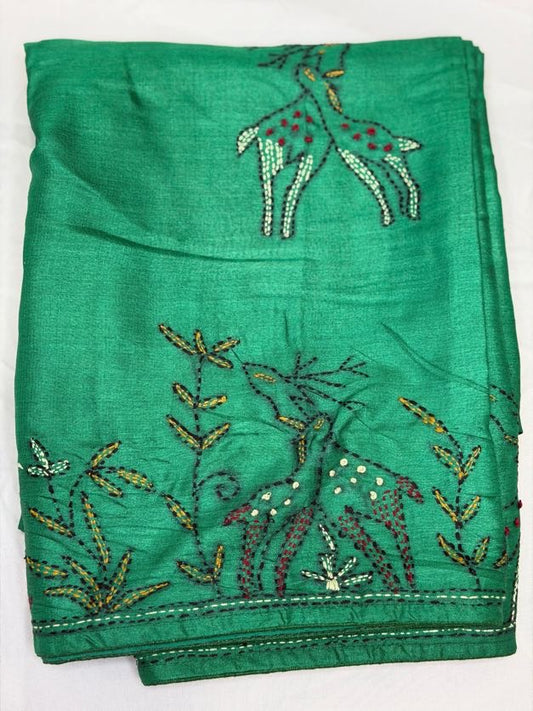 Premium Tussar kantha Work Saree | Party wear saree | Hand Embroidery Sarees in USA