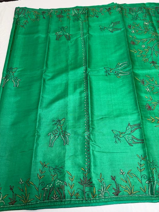 Premium Tussar kantha Work Saree | Party wear saree | Hand Embroidery Sarees in USA
