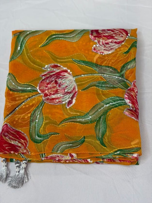 Floral Printed Fancy Dupatta | Party Wear Dupatta