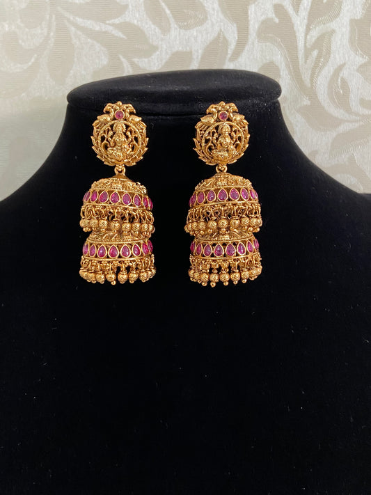 Antique Lakshmi Double Jumki Earrings | Traditional Temple Earrings | Gift Idea