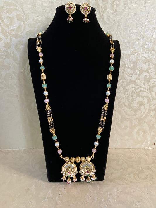 38” Long Traditional Mangalsutra | Indian Black Beads Necklace | Long Mangalsutra