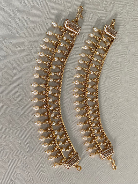 Antique Pearl Kundan Champaswaralu | Hair accessories | indian Ear Chains