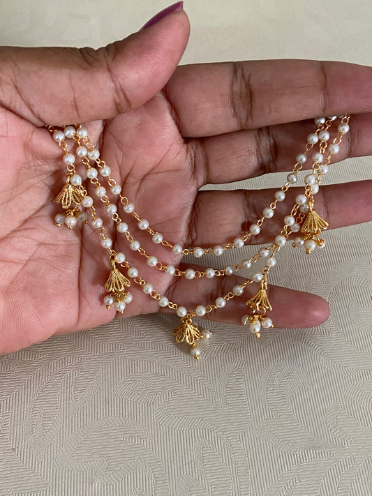 3Line Pearl Champaswaralu | Hair accessories | indian Ear Chains