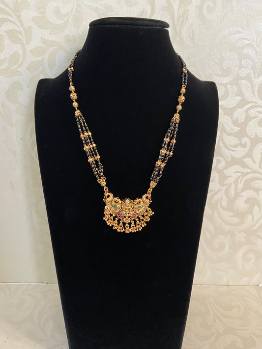 Traditional Lakshmi Pendant Mangalsutra | Indian Black Beads Necklace