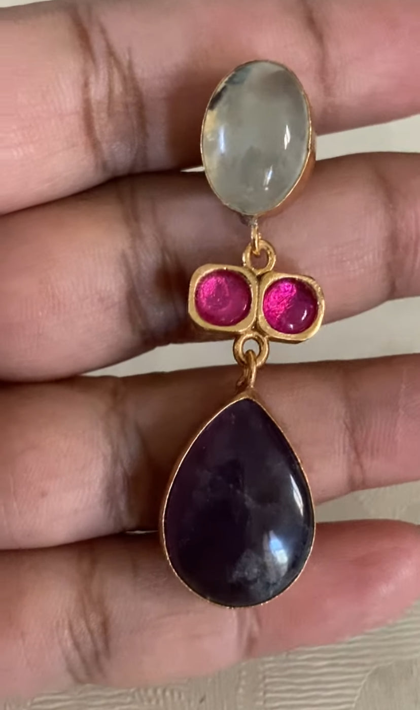 Natural Stones Multicolour Fusion 2Layer Necklace Set | Latest Indian jewelry