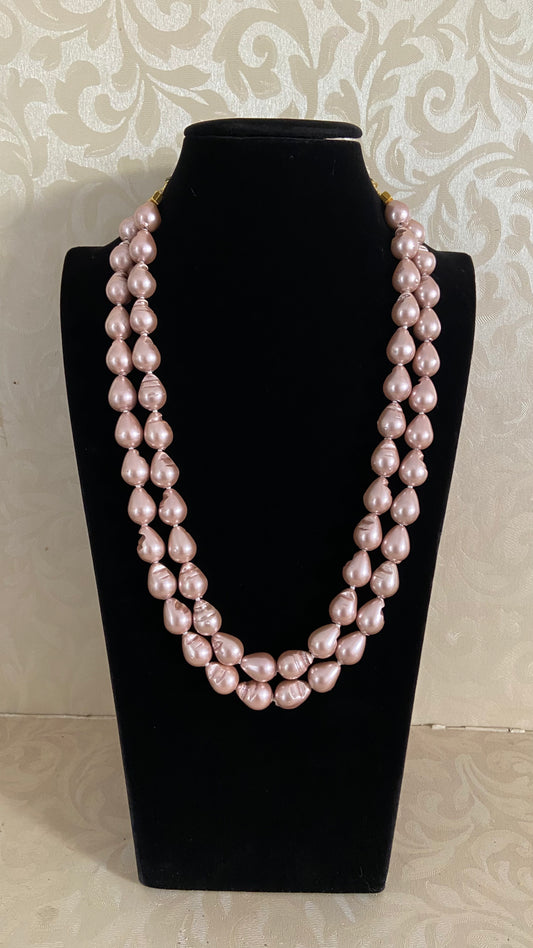 Rose Gold baroque Pearl Double Line Necklace | Latest Indian Jewelry