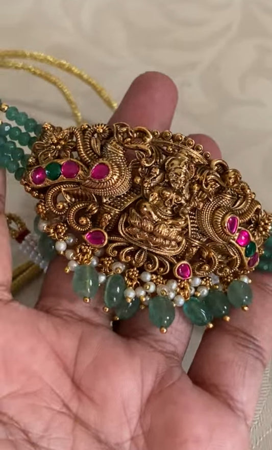 Antique Lakshmi Pendant Beads Choker Set | Traditional Temple Jewelryn In USA