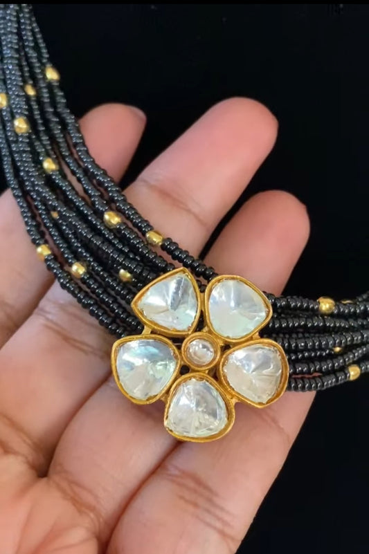 Moissanite Pendant Black Beads Set | Traditional Mangalasutra