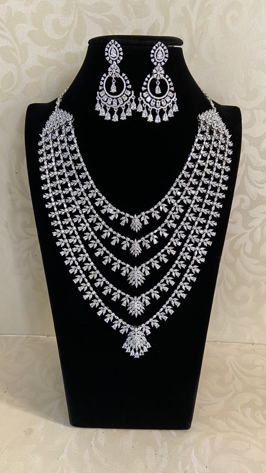 CZ Multi Layered Necklace Set | Indian Bridal Necklace